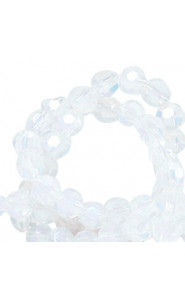 Faceted glass beads 4mm round Milky crystal-pearl shine coating